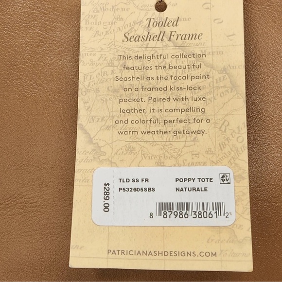 Patricia Nash Poppy tote bag women's tan leather Tooled Seashell Frame new $289 - Picture 16 of 16